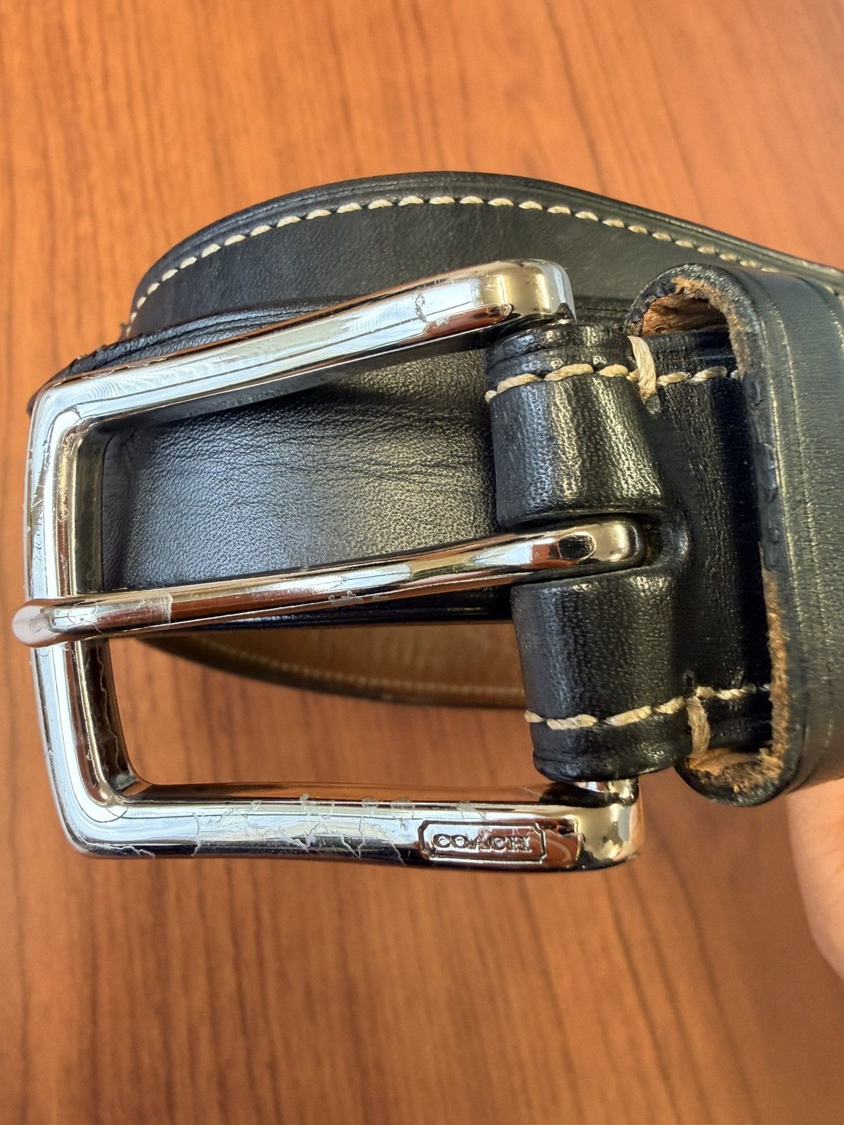 Coach Coach Black Leather Belt Contrast Stitch Silver Buckle 80cm Size 32 - 23 Thumbnail