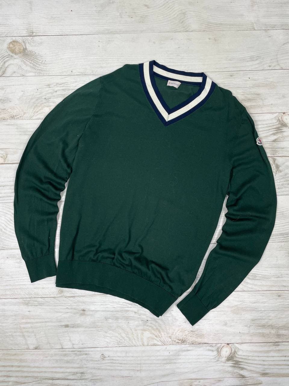 image of Vintage Moncler Maglia Tricot Scollo V-Neck Sweater in Green, Men's (Size 2XL)