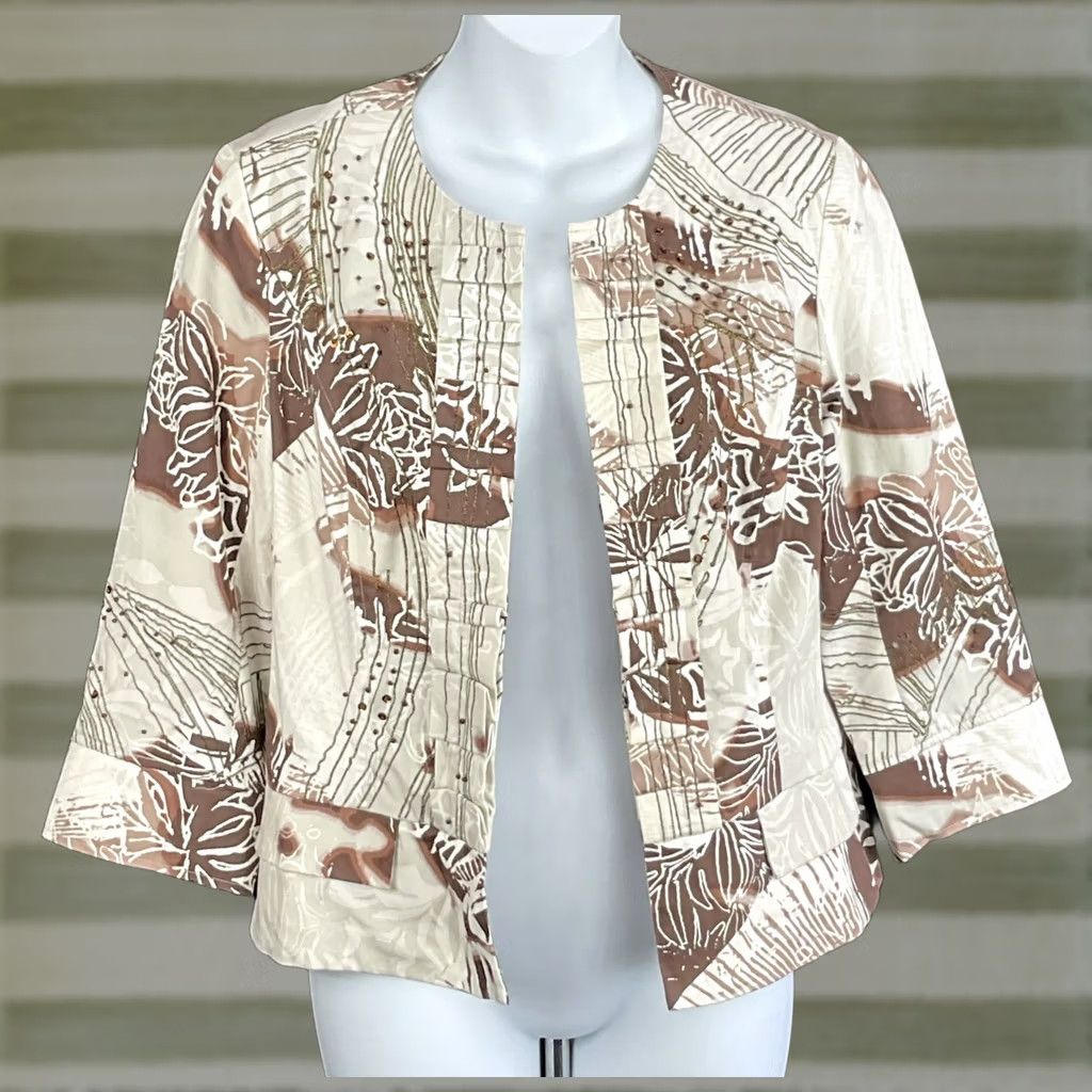 Coldwater Creek Coldwater Creek Blazer Jacket Cropped 4 Brown Geometric Beads Geometric Pattern Lined 3/4 Sleeve Womens Size S / US 4 / IT 40 - 1 Thumbnail