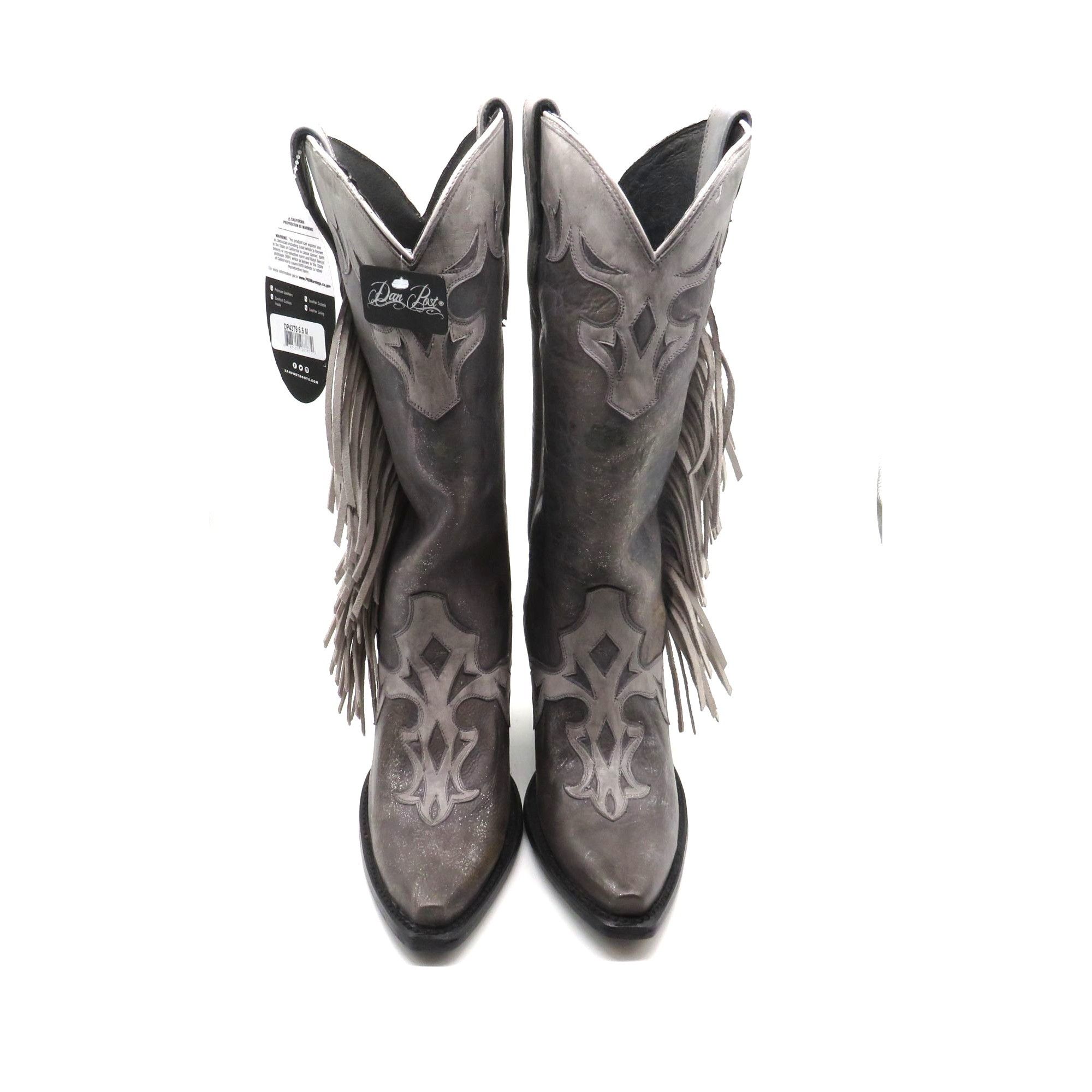 Dan Post Dan Post Womens Grey Metallic Fringe Leather Cowboy Boots Si Size US 6.5 / IT 36.5 - 3 Thumbnail