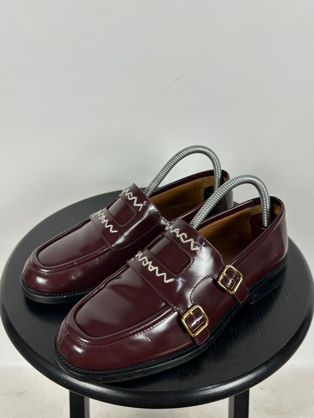 Marni Marni Bambi 3.0 Burgundy Leather Double Monk Strap Loafers Size US 8 / IT 38 - 2 Thumbnail