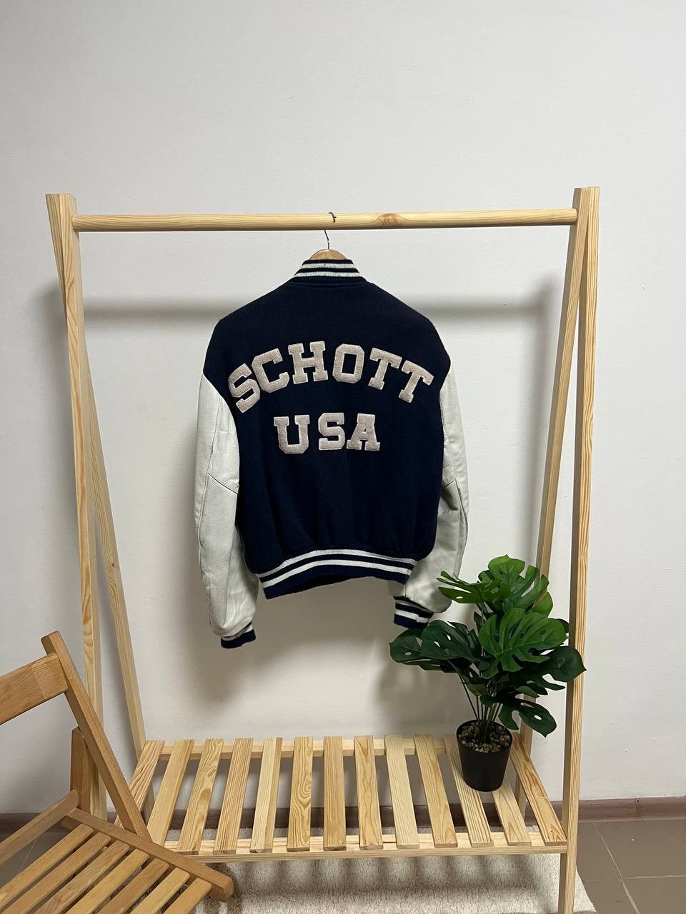 image of Vintage Schott Usa Varsity Sleeve Leather Jacket Made In Usa, Men's (Size Small)