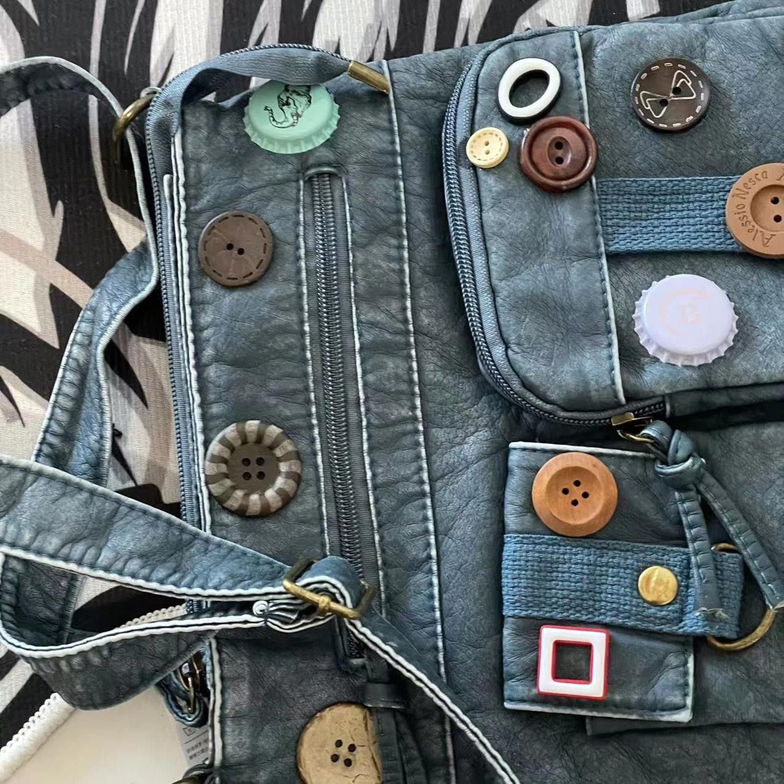 Other Patchwork Shoulder Blue PU Leeather Shoulder Bag Size ONE SIZE - 3 Thumbnail