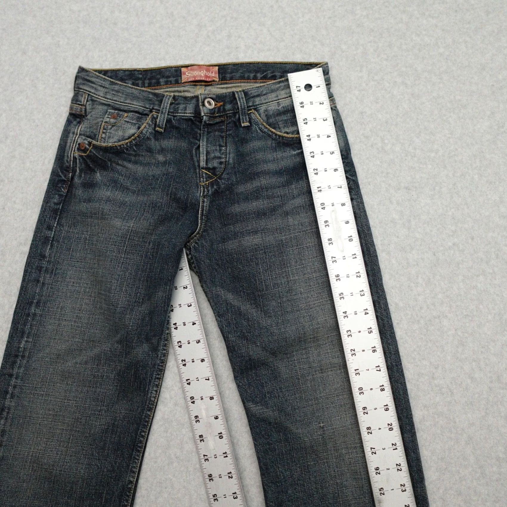Vintage Stronghold Jeans Womens 25x25 Denim Button Fly Selvage Made In USA Blue 25x25 USA Selvage Jeans Womens size 25x25 Distressed? Size 42" / US 20 - 7 Thumbnail