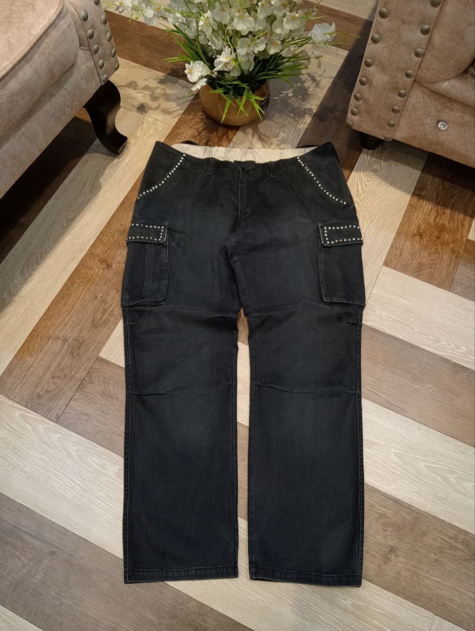 Japanese Brand POWER TO THE PEOPLE JAPAN FADED BLACK STUDDED CARGO PANTS Size US 36 / EU 52 - 1 Thumbnail