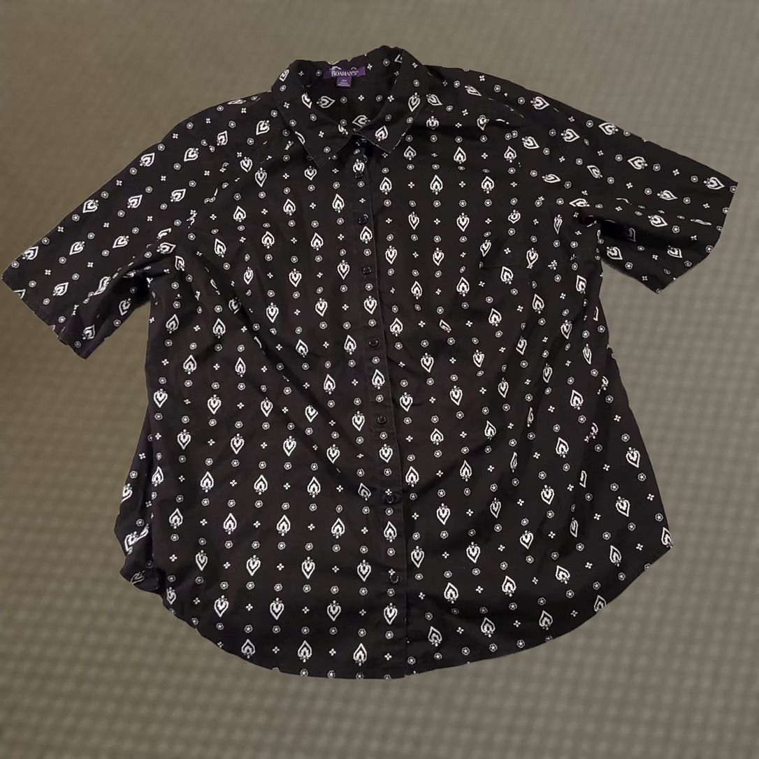 Vintage Roaman's Button-Up Shirt Women's 26W Black Floral Short Sleeve Collared Casual Size 4XL / US 24-26 - 1 Thumbnail