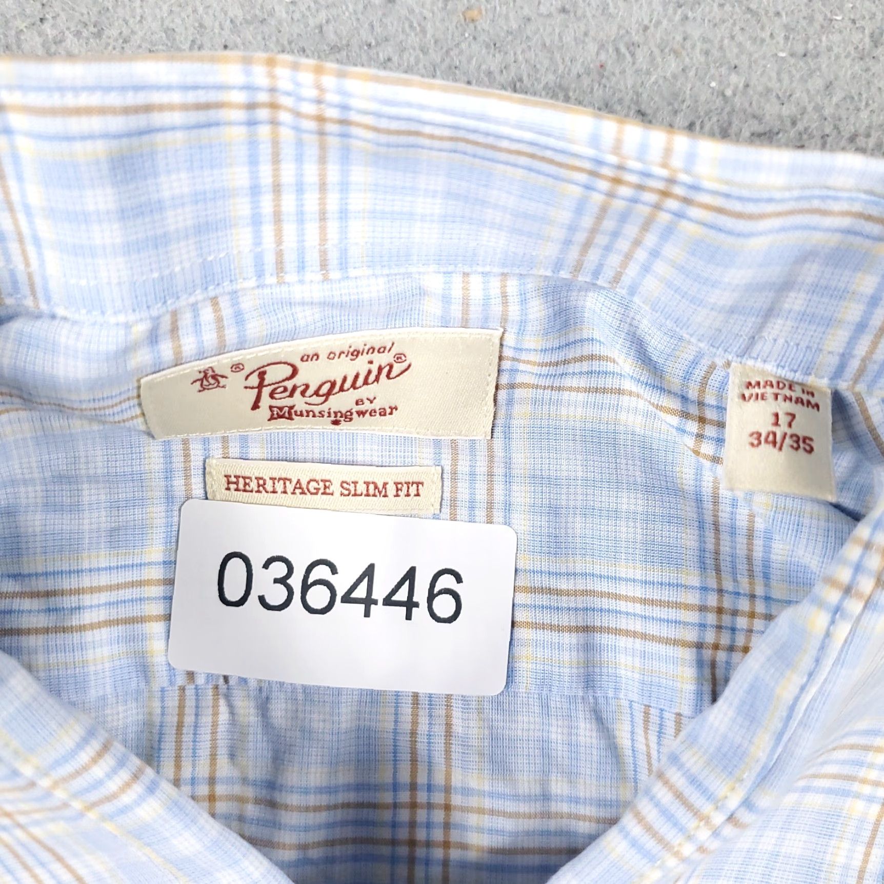 Vintage Penguin Dress Shirt Mens 17 Blue Plaid Long Sleeve Button Up Regular Fit Size 46R - 8 Thumbnail
