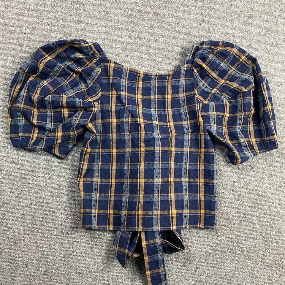 Madewell Madewell Top Women's Small Blue Madras Short Sleeve Crop S Size S / US 4 / IT 40 - 3 Thumbnail