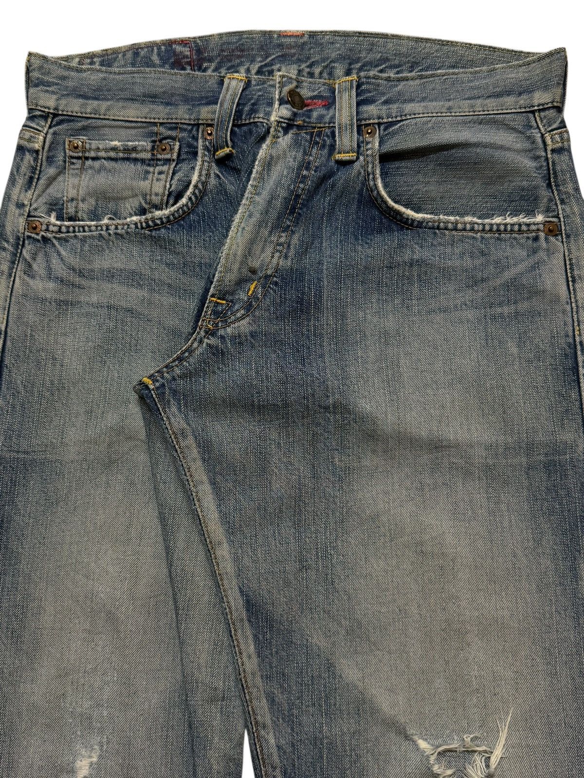 Edwin Vintage 90s Edwin 504 Blue Faded Wash Distress Wide Leg Size US 31 - 3 Thumbnail