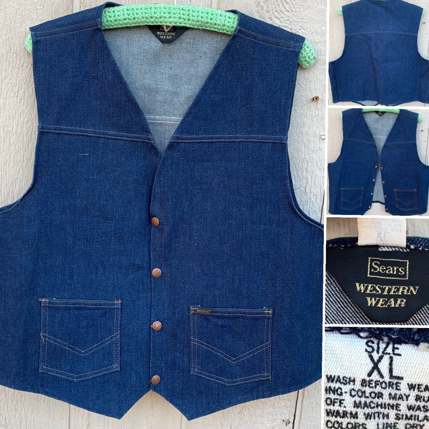 Sears VINTAGE Sears Western Wear denim vest Roebucks snap front size XL Men Vest Western blue denim snaps Pockets 80s 90s Theater? Size US XL / EU 56 / 4 - 2 Thumbnail