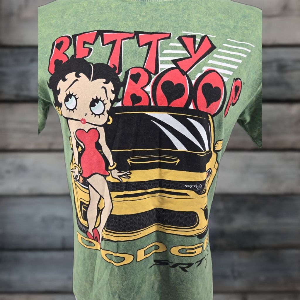 Vintage Betty Boop Dodge SRT Graphic T-Shirt Adult Medium Washed Green Cotton Size US M / EU 48-50 / 2 - 1 Thumbnail