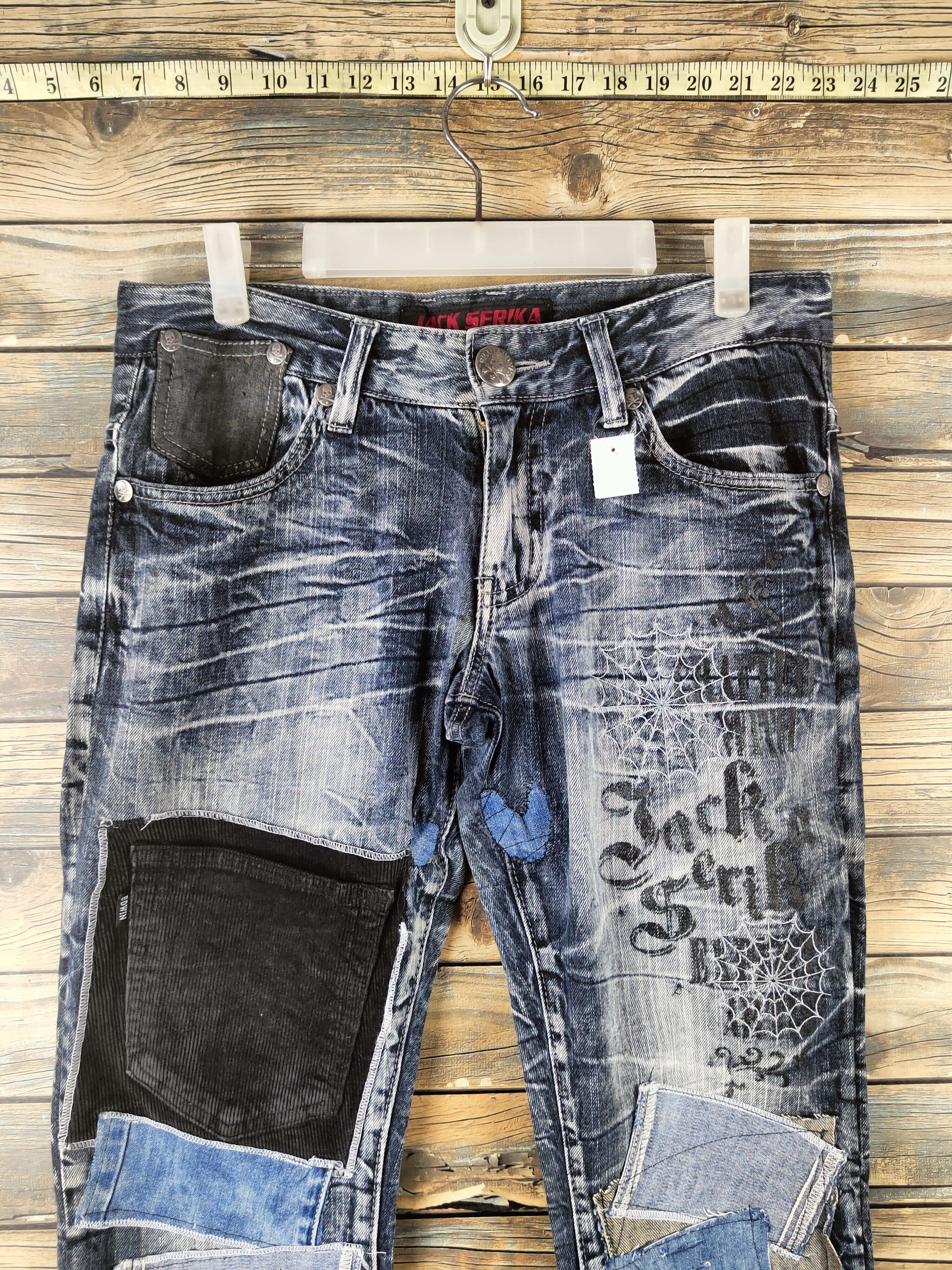 Japanese Brand DL Jack Serika Dark Blue Patched Denim Jeans #46-830 Size US 32 / EU 48 - 2 Thumbnail