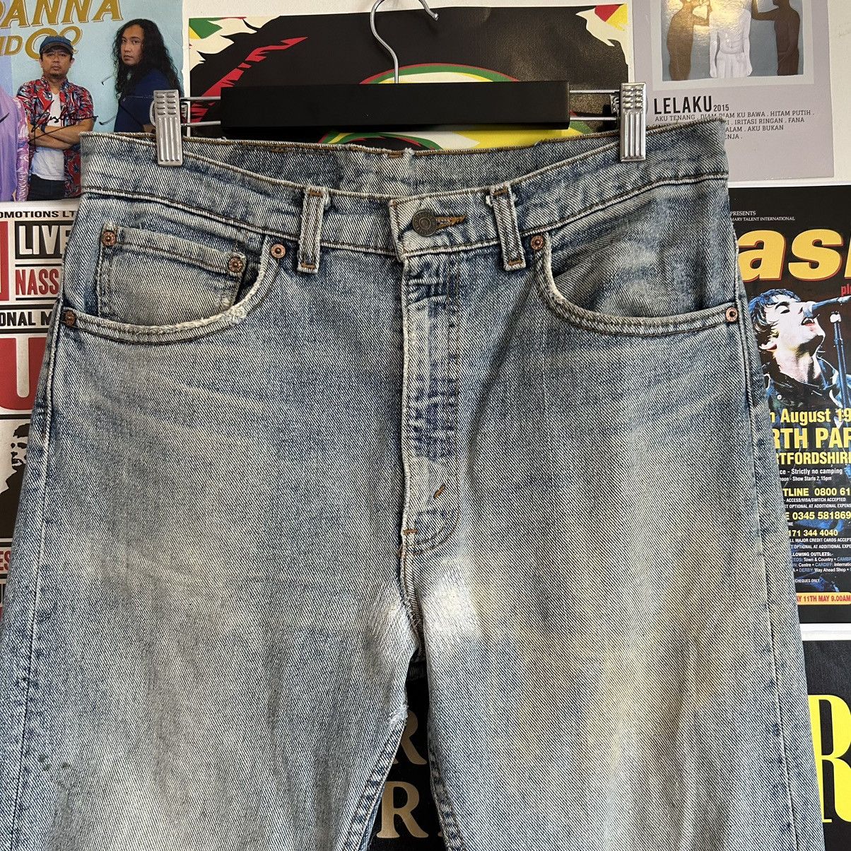 Levi's Vintage Levi’s 505 USA Washed Blue Distressed Denim Size US 35 - 2 Thumbnail