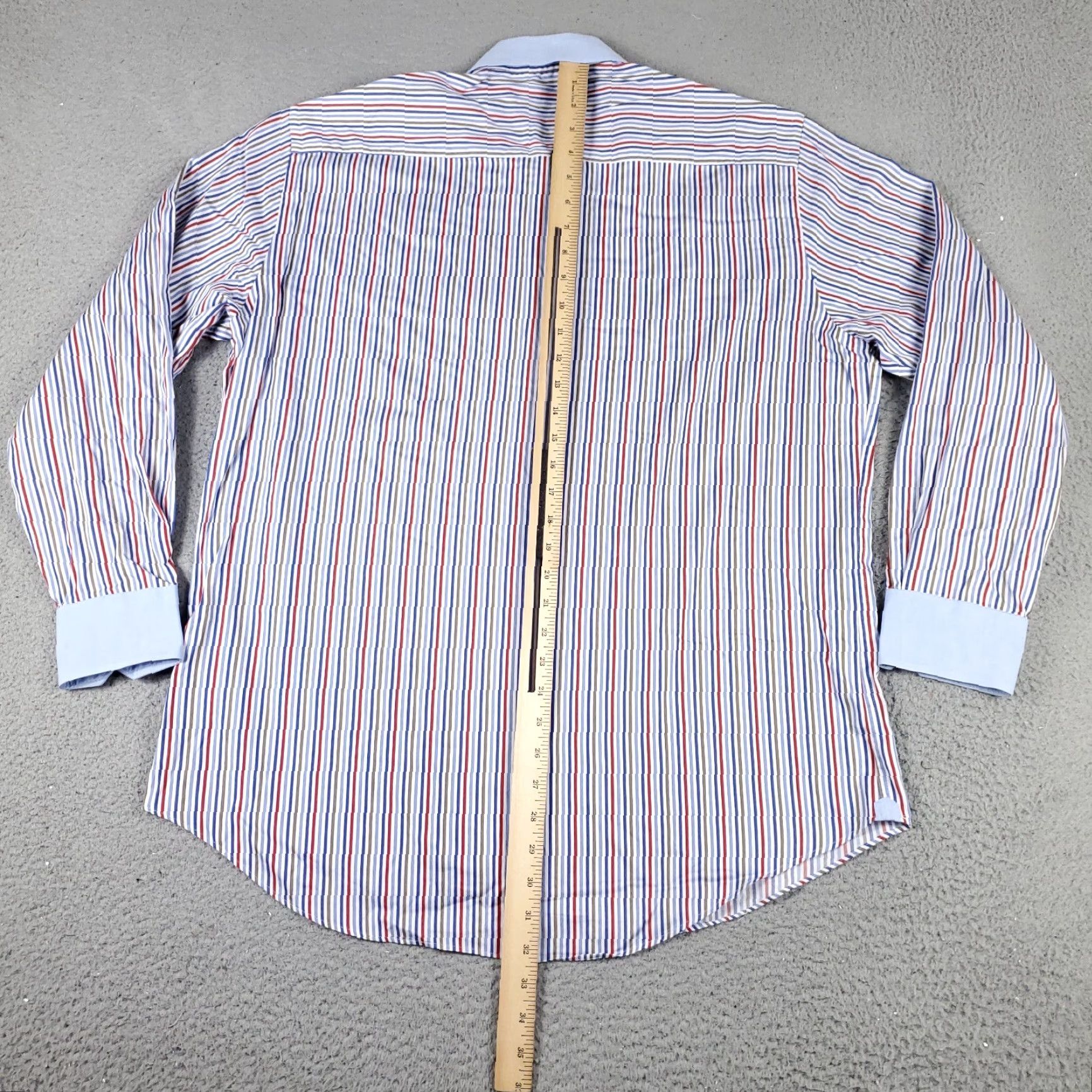 BUGATCHI Bugatchi Uomo Dress Shirt Mens 17 Blue Red Striped Long Sleeve Button-Up Classic Casual Size 46R - 3 Thumbnail