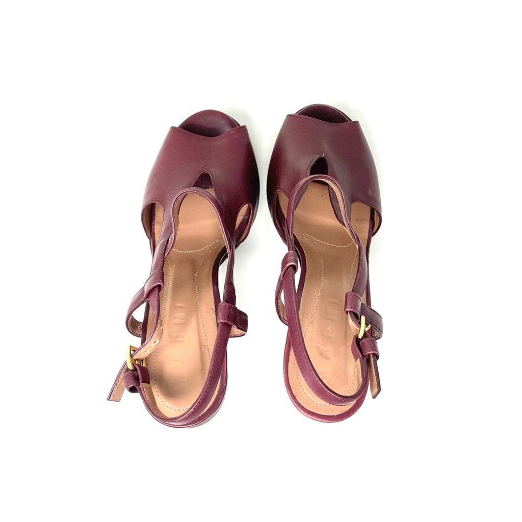 Marni MARNI Burgundy Leather Sculptured Heeled Sandals Size 38/ 8 Size US 8 / IT 38 - 8 Thumbnail