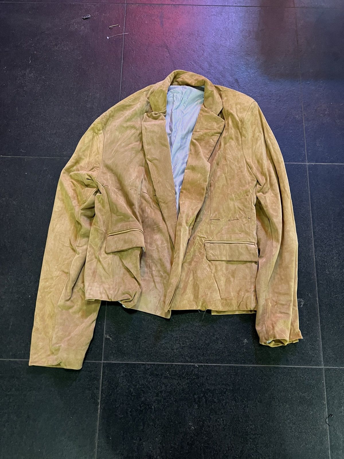 image of Who Decides War Suede Asymmetrical Blazer in Camel, Men's (Size Large)