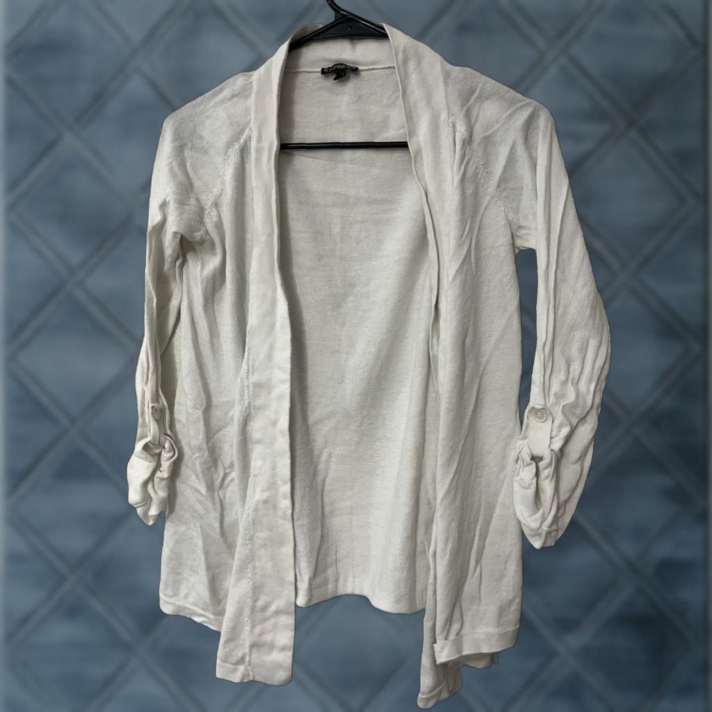 Express Express Women's Open Cardigan Sweater Medium White Lightweight Knit Size M / US 6-8 / IT 42-44 - 1 Thumbnail
