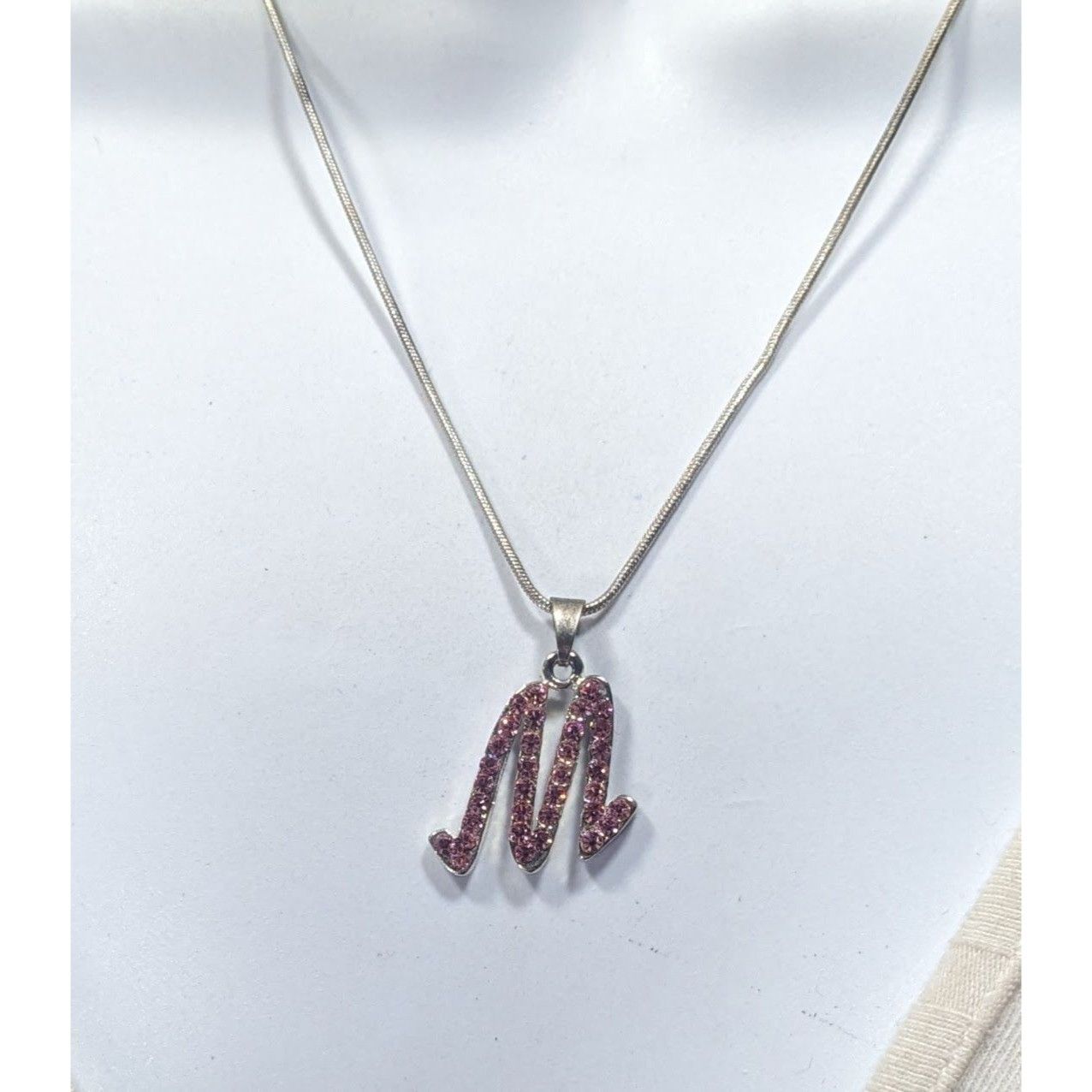 Other Pink Rhinestone M Monogram Silver Tone Pendant Necklace Size ONE SIZE - 6 Thumbnail