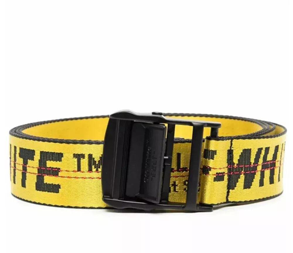 image of Off White Off-White Mini Industrial Logo Tape Belt Italy NWT In Bag in Black Yellow, Men's