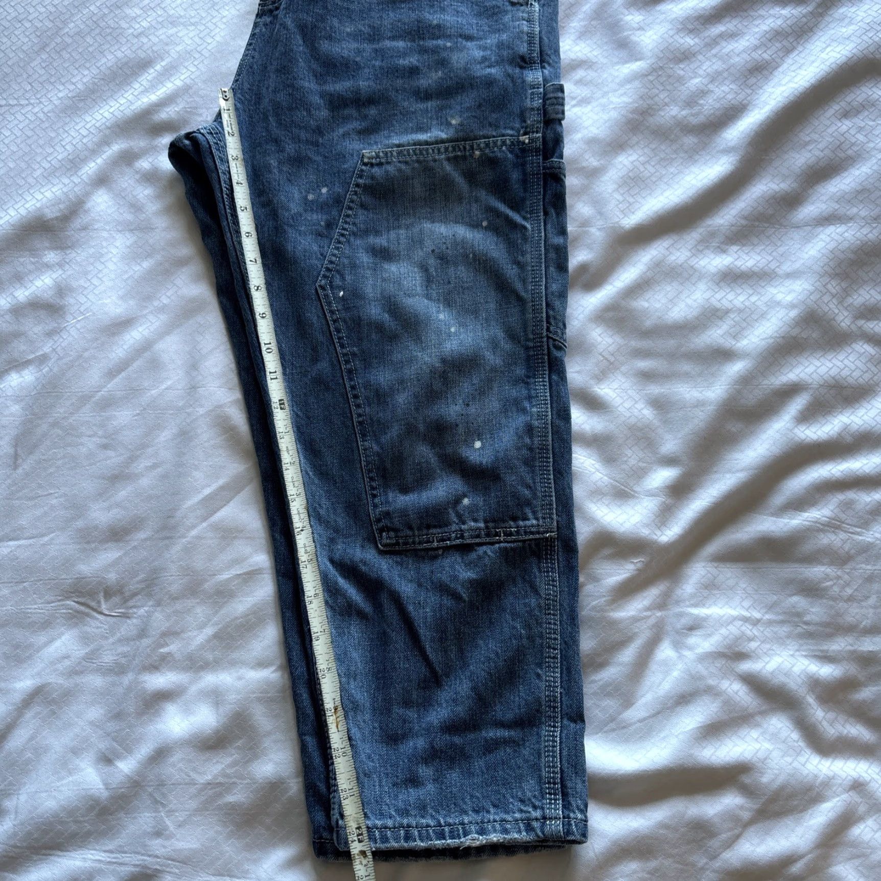 Doublet MDNS Madness Jeans Double Knee Faded Painted Distressed Suspenders Large Mens Jeans Distressed Blue 24in Inseam L Regular, Tapered, Pre-owned Size US 33 - 7 Thumbnail