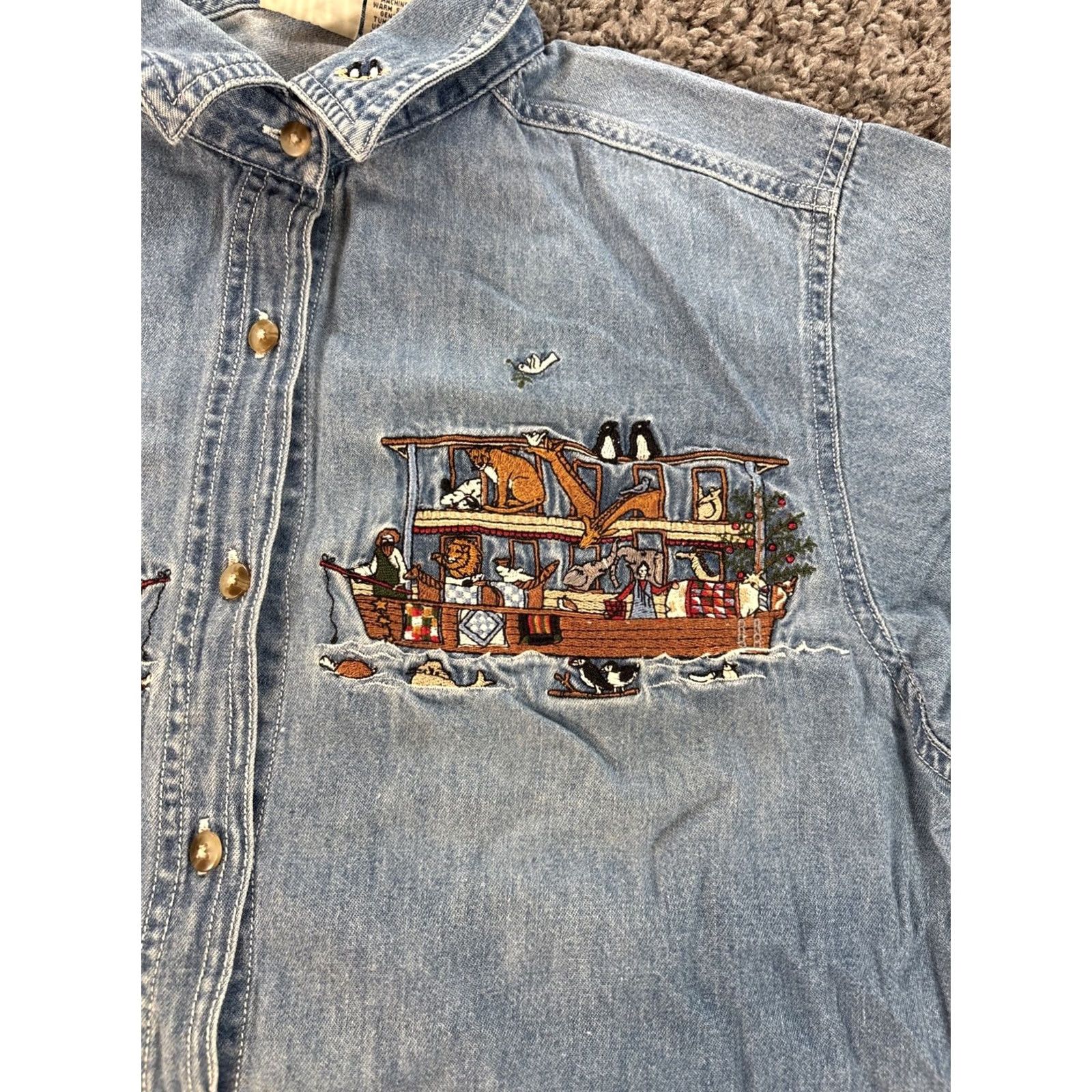 Vintage VINTAGE Quiz Again Shirt Mens Medium Denim Jesus Noahs Arc Christian 90s Blue Button Size US M / EU 48-50 / 2 - 4 Thumbnail