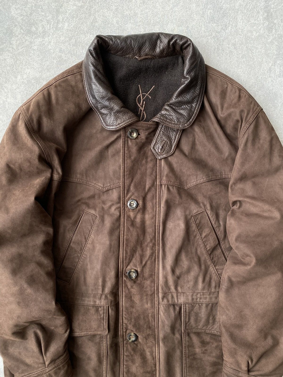 Yves Saint Laurent Vintage Yves Saint Laurent Leather Hunting Suede Jacket Size US XL / EU 56 / 4 - 7 Thumbnail