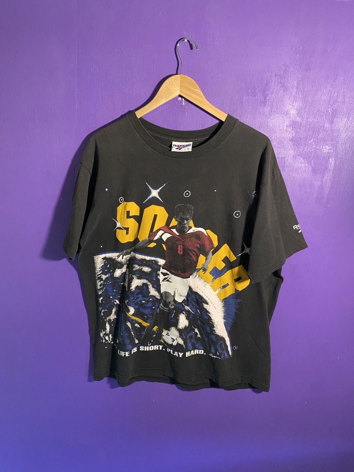 Reebok Vintage 90s Reebok life’s short play hard Soccer t-shirt Size US L / EU 52-54 / 3 - 1 Thumbnail