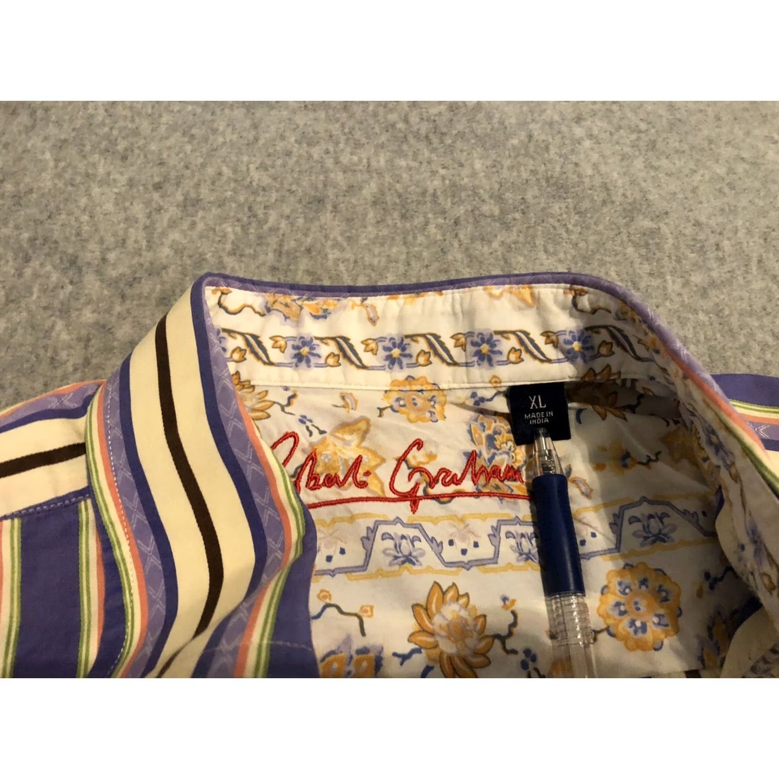 Robert Graham Robert Graham Striped Embroidered Long Sleeve Shirt Mens XL Multicolor, Button-Up, Cotton, Jeans, Button, Regular, Dress Shirt Size US XL / EU 56 / 4 - 5 Thumbnail