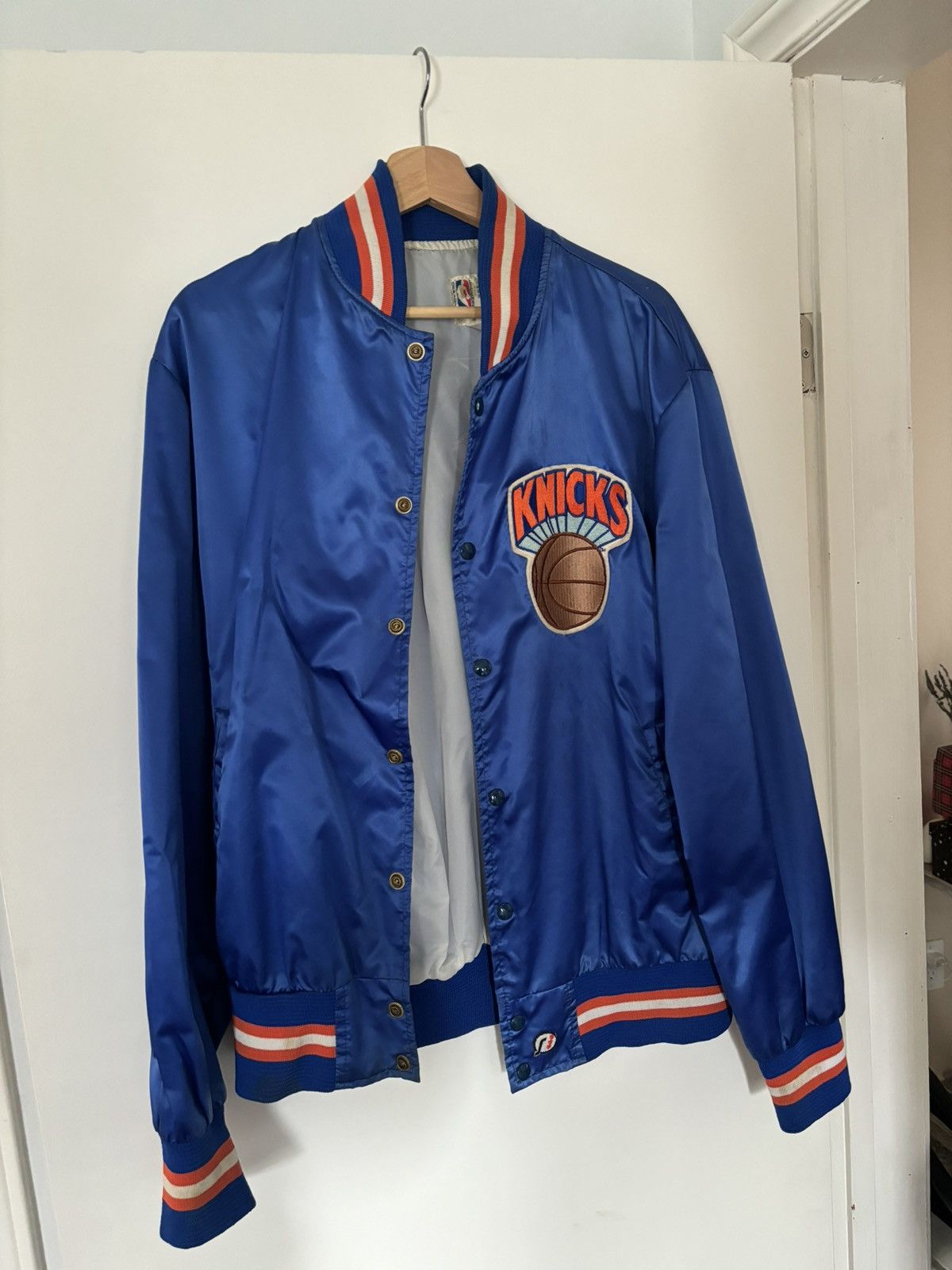 image of Nba Vintage Made In Canada New York Knicks Bomber Jacket in Blue, Men's (Size XL)