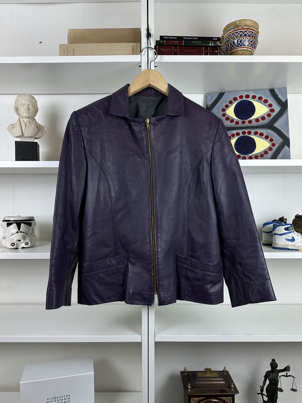 Other Vintage purple leather cropped slim biker jacket Size M / US 6-8 / IT 42-44 - 1 Thumbnail