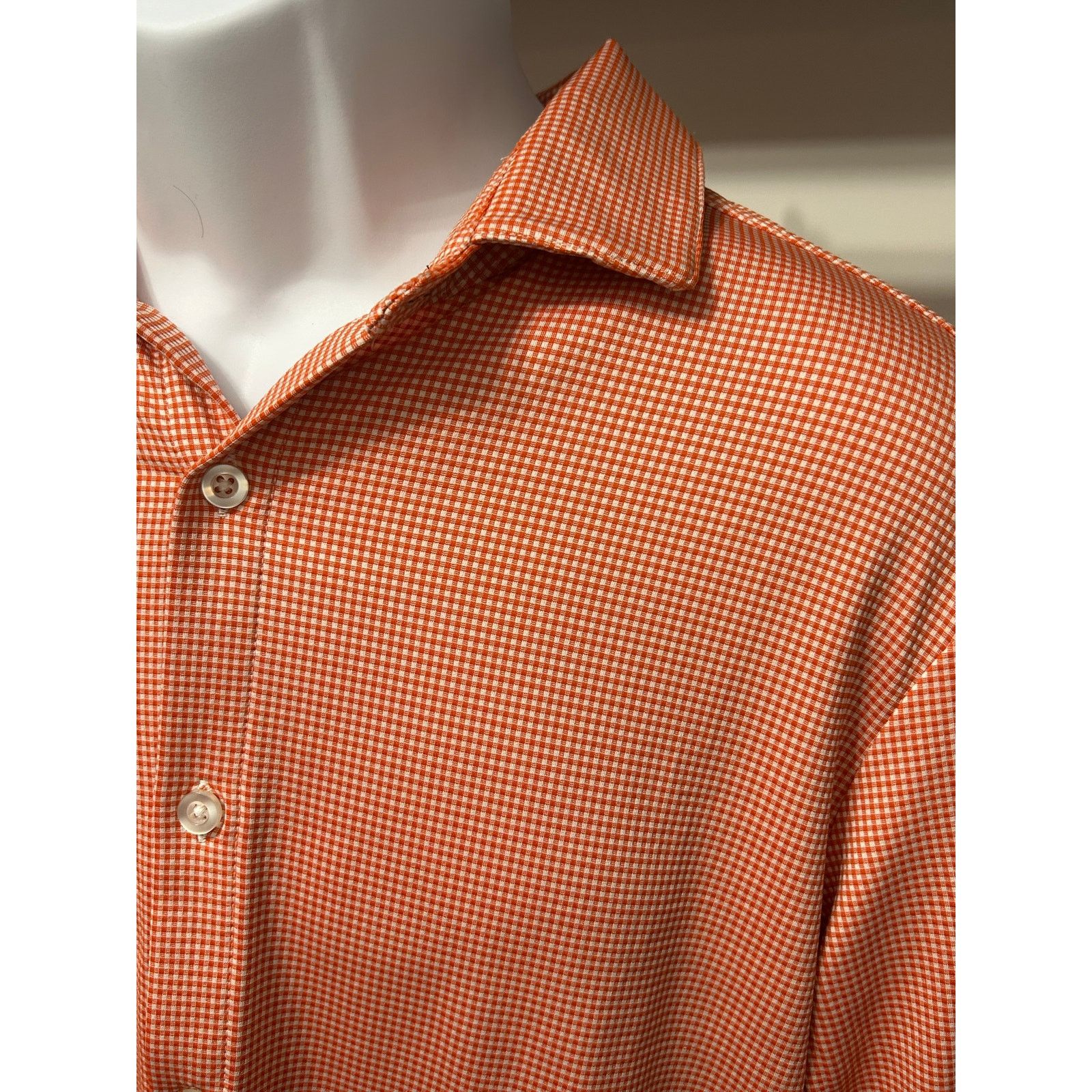 Mizzen+Main Mizzen+Main Trim Fit Orange Check Dress Shirt Mens Large USA Size US L / EU 52-54 / 3 - 2 Thumbnail
