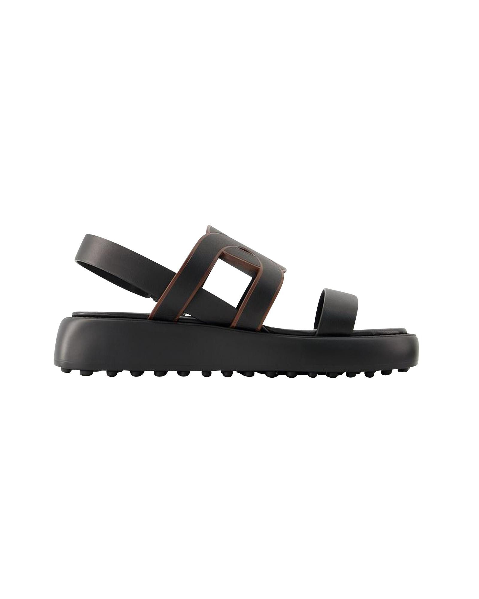 image of Tods Smooth Gomma Sandals With Chain Detail in Black, Women's (Size 11)