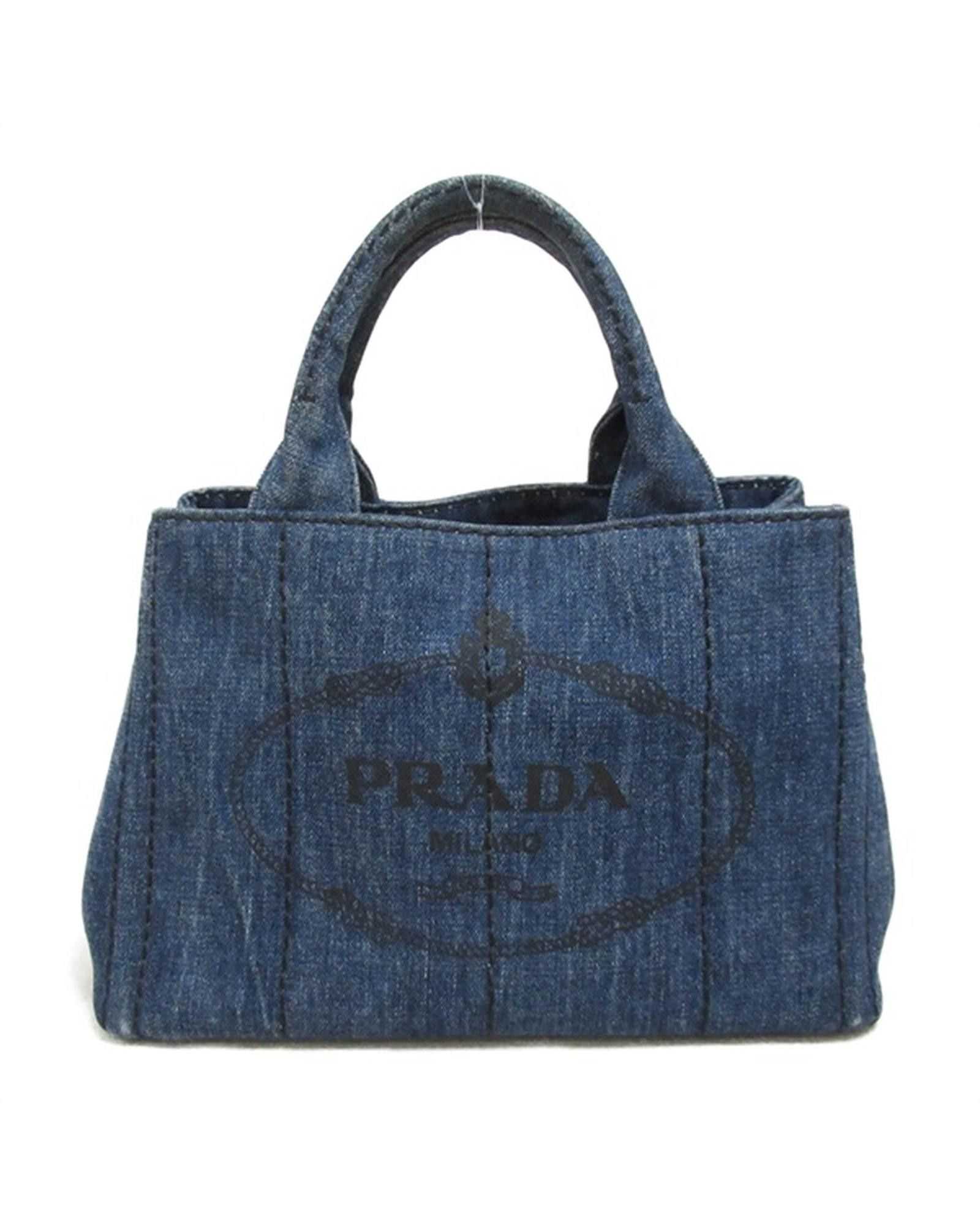 image of Prada Blue Logo Denim Handbag In Ab Condition, Women's