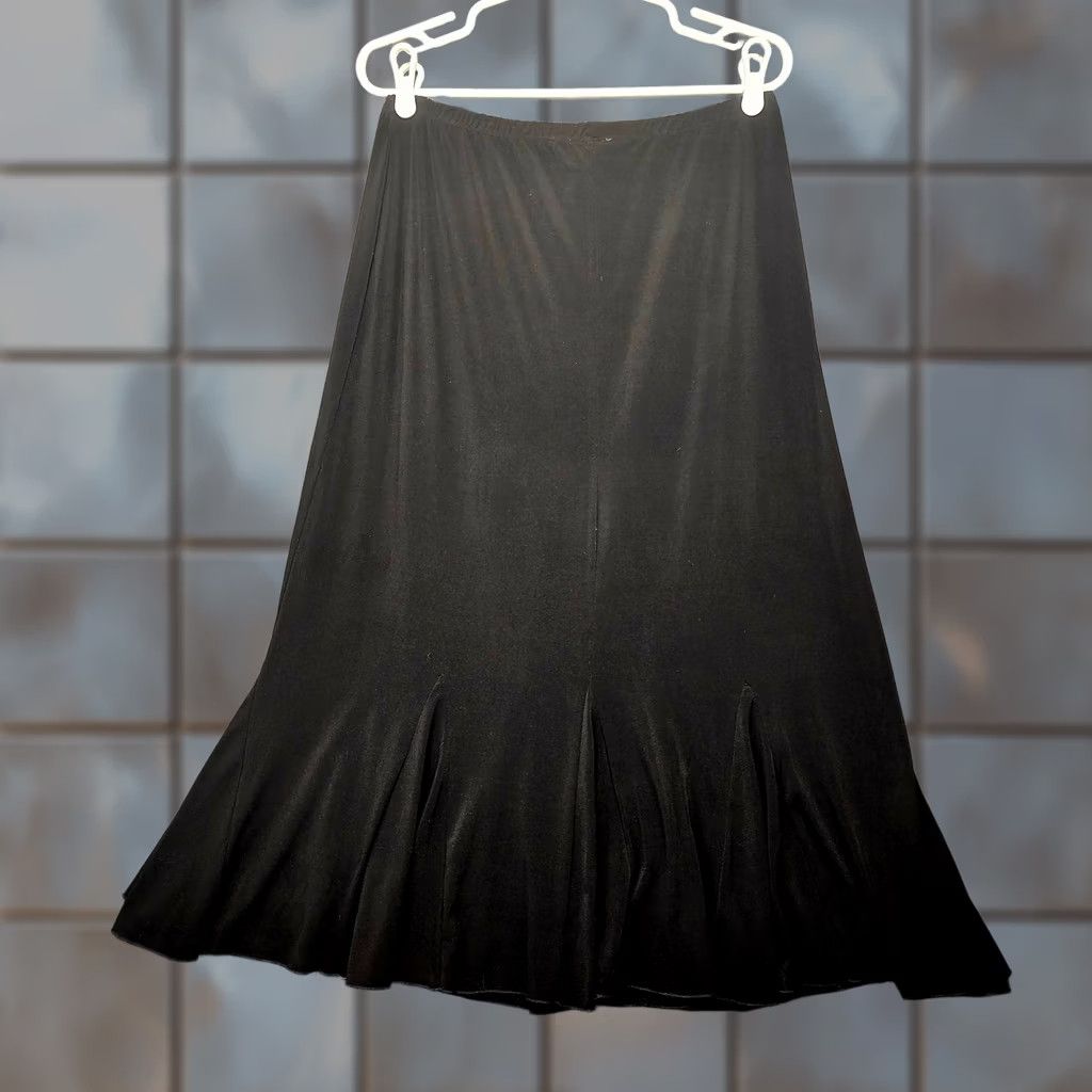 Vintage Nicola Skirt Womens Medium Black Pull On Stretch Flare A-Line Boho Midi Size 32" / US 10 / IT 46 - 1 Thumbnail