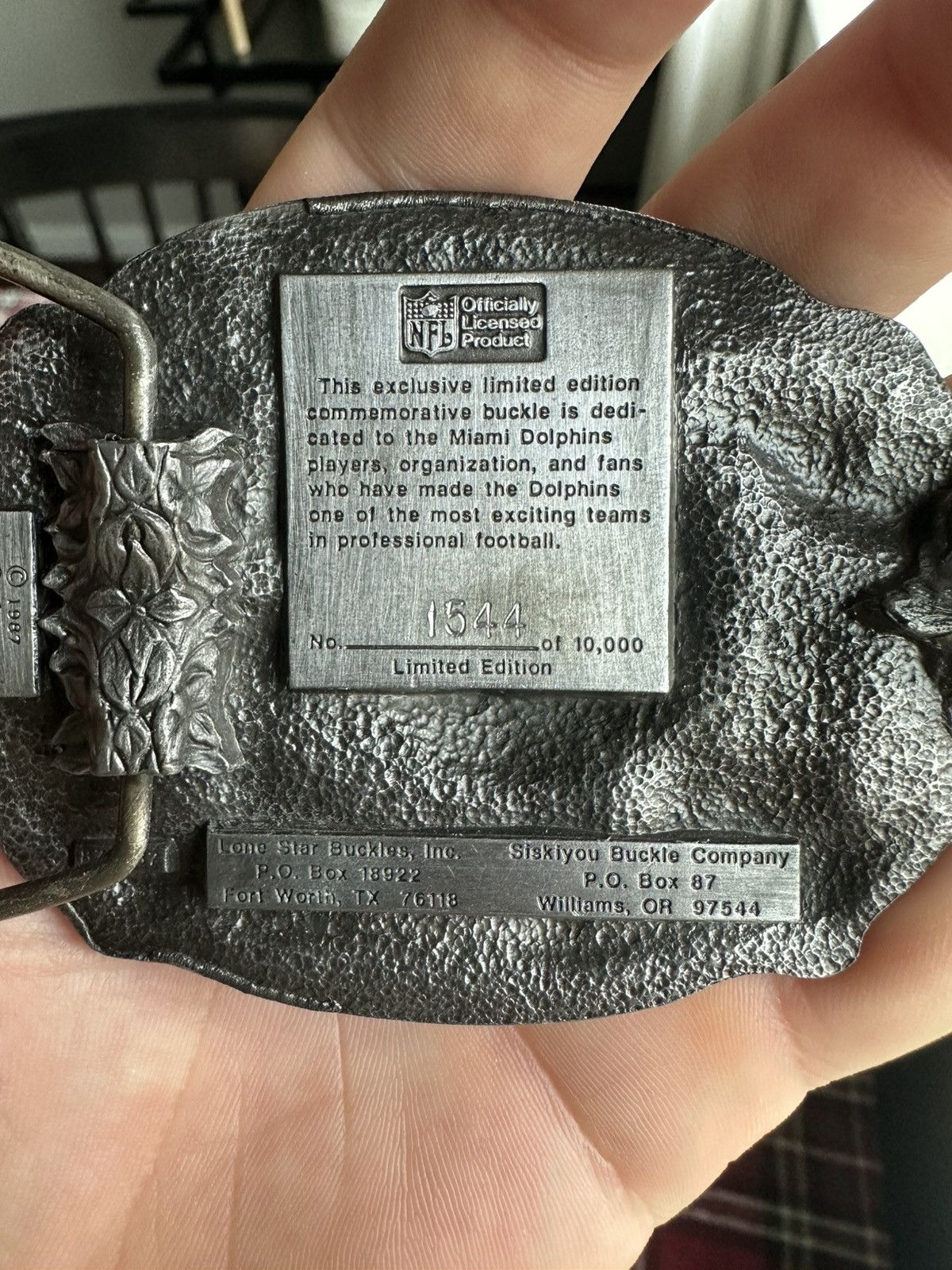 Vintage RARE Miami Dolphins 1987 NFL x Siskiyou Numbered Belt Buckle Size ONE SIZE - 3 Thumbnail