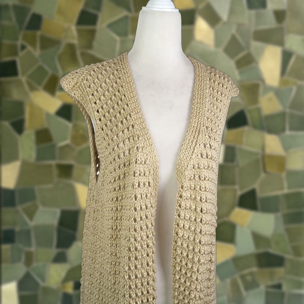 Vintage VINTAGE Tan Crochet Knit Long Cardigan Sweater Vest Duster Handmade Womens M Sleeveless Casual Spring Fall Size M / US 6-8 / IT 42-44 - 1 Thumbnail