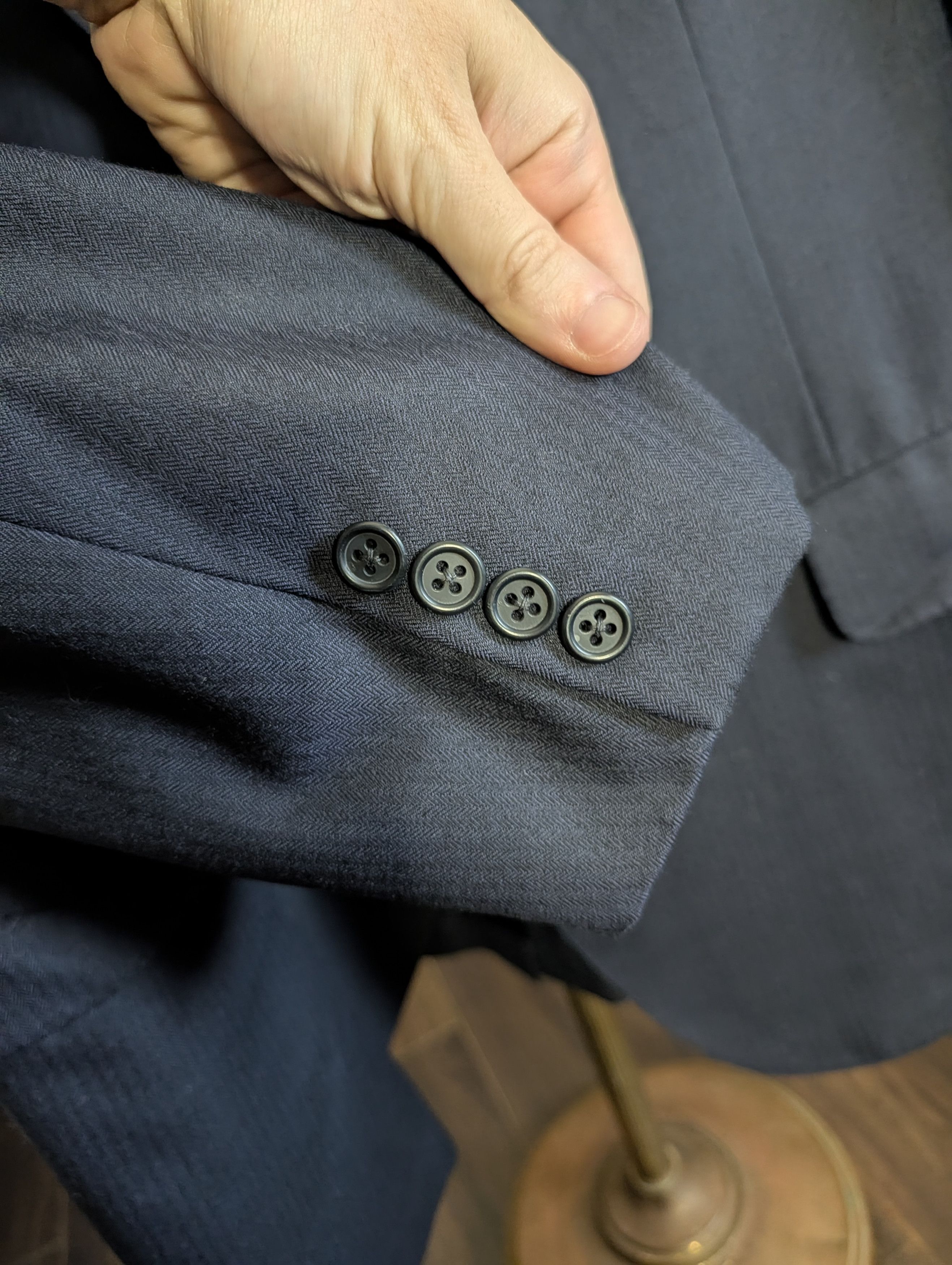 Oxxford Clothes 2pc bespoke navy herringbone MiUSA mens suit 44 Size 44R - 6 Thumbnail
