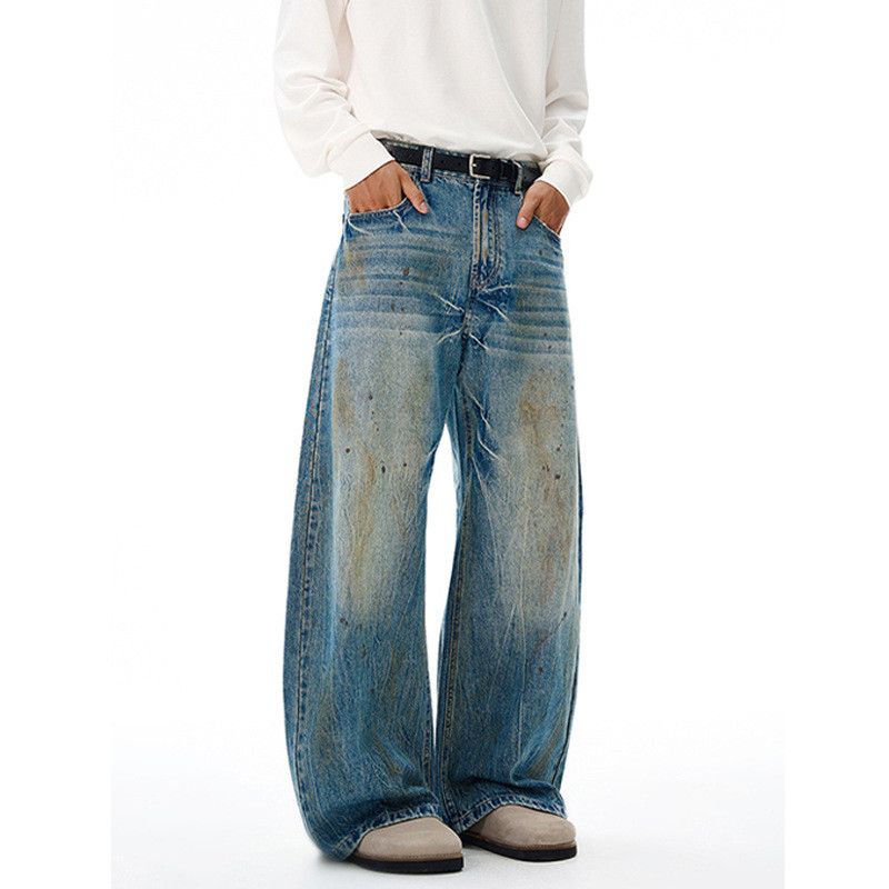 Vintage Men's loose washed ink-splashed distressed scimitar jeans Size US 32 / EU 48 - 2 Thumbnail