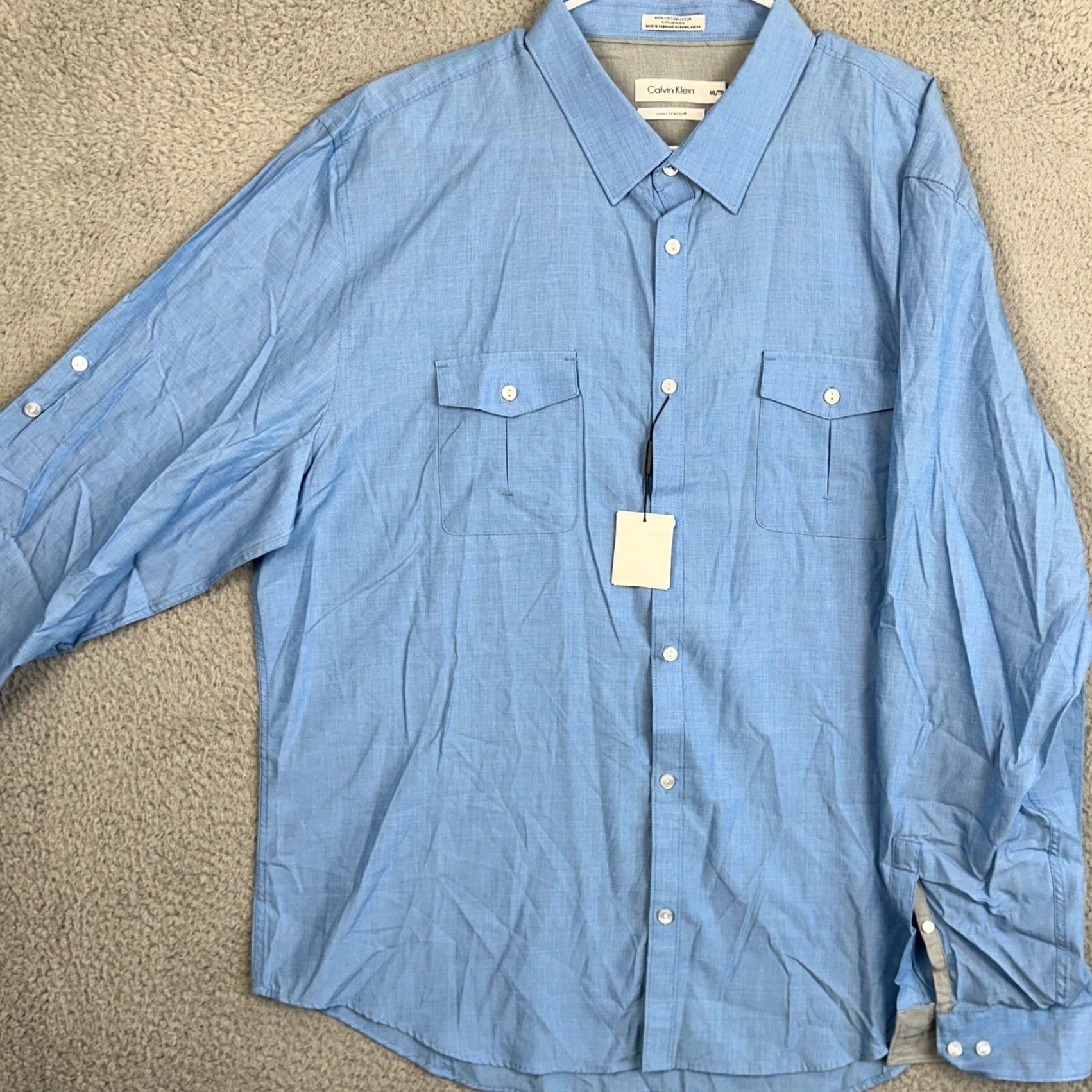 Calvin Klein Calvin Klein Shirt Mens 2XL Light Blue Button Up Roll Tab Long Sleeve Pocket Size US XXL / EU 58 / 5 - 2 Thumbnail