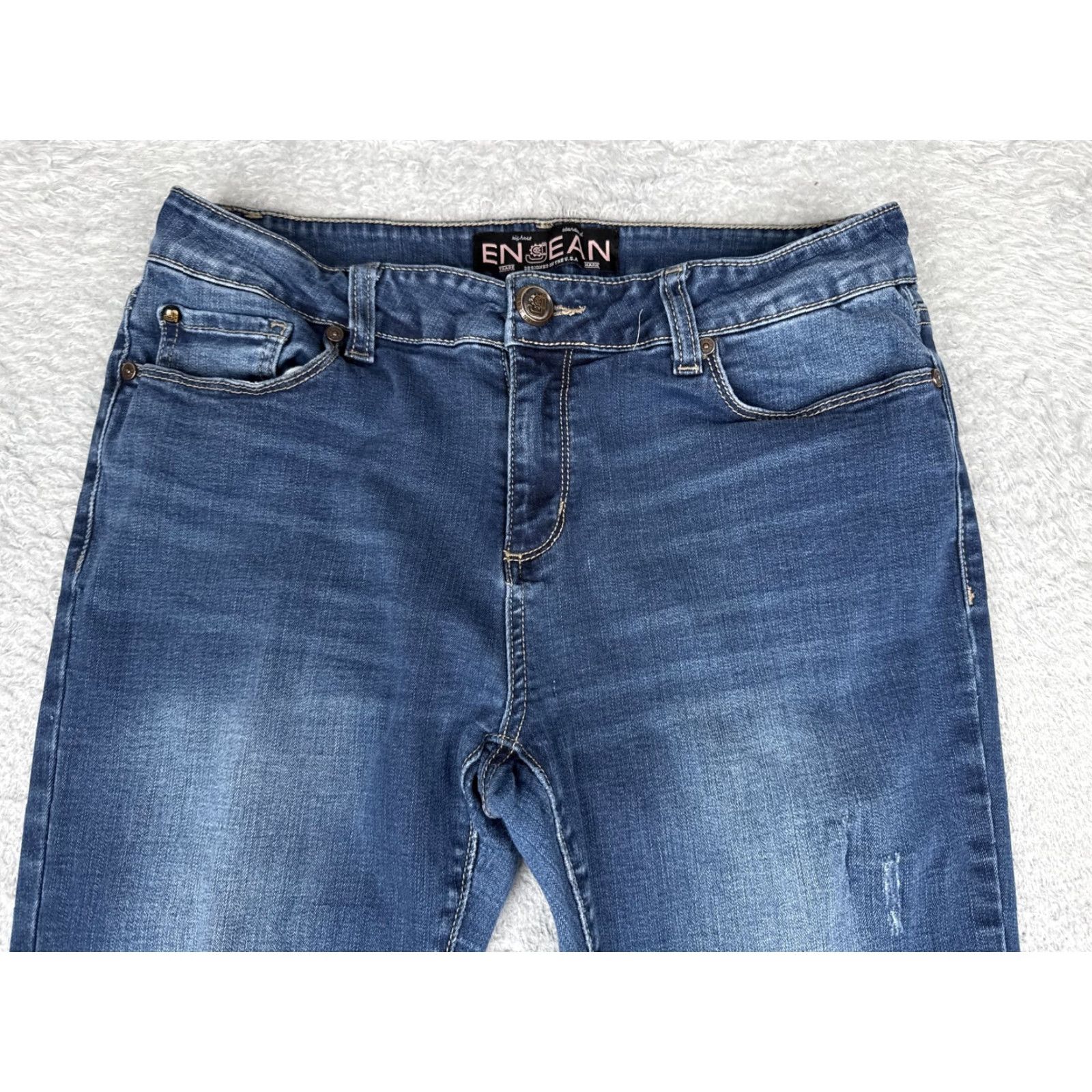Vintage EN JEAN Jeans Bootcut Juniors 13 Blue Mid Wash Distressed 29x32 Regular Pocket Denim, 5-Pocket, Mid Rise, Stretch, Solid Size 34" / US 12 / IT 48 - 4 Thumbnail