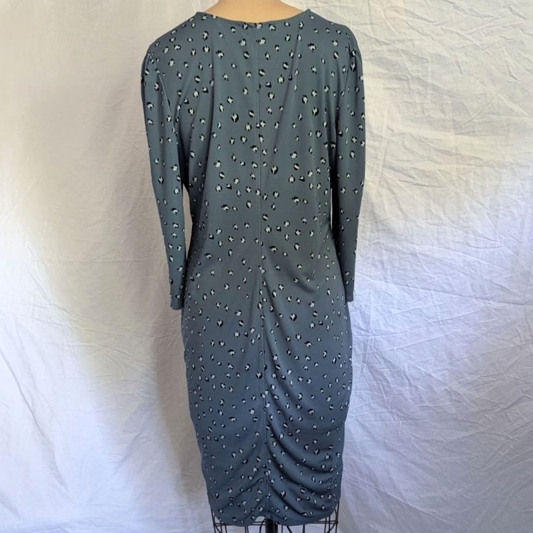Vintage Lark & Ro Blue Animal Print Twist Front V-Neck Sheath Dress L Midi Long Sleeve Jersey Stretch Women Size L / US 10 / IT 46 - 2 Thumbnail