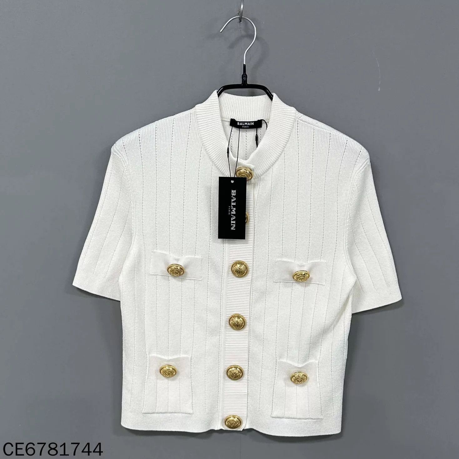 Balmain BALMAIN Women's Knit-Sleeve Gold Button Jacket 38 Size XS / US 0-2 / IT 36-38 - 1 Thumbnail