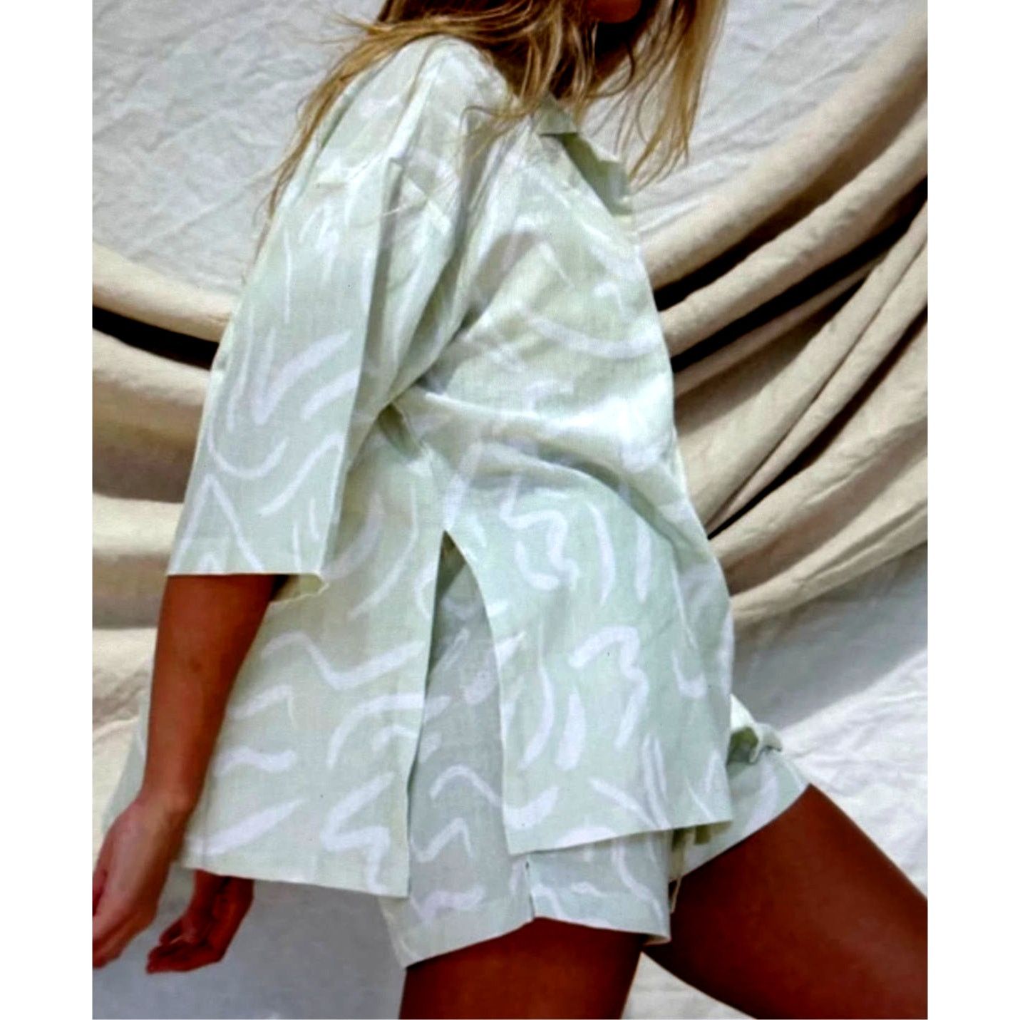 Other Stone Fox Swim Zenni 100% Linen Shirt Aloe Lines XS/S Size S / US 4 / IT 40 - 3 Thumbnail