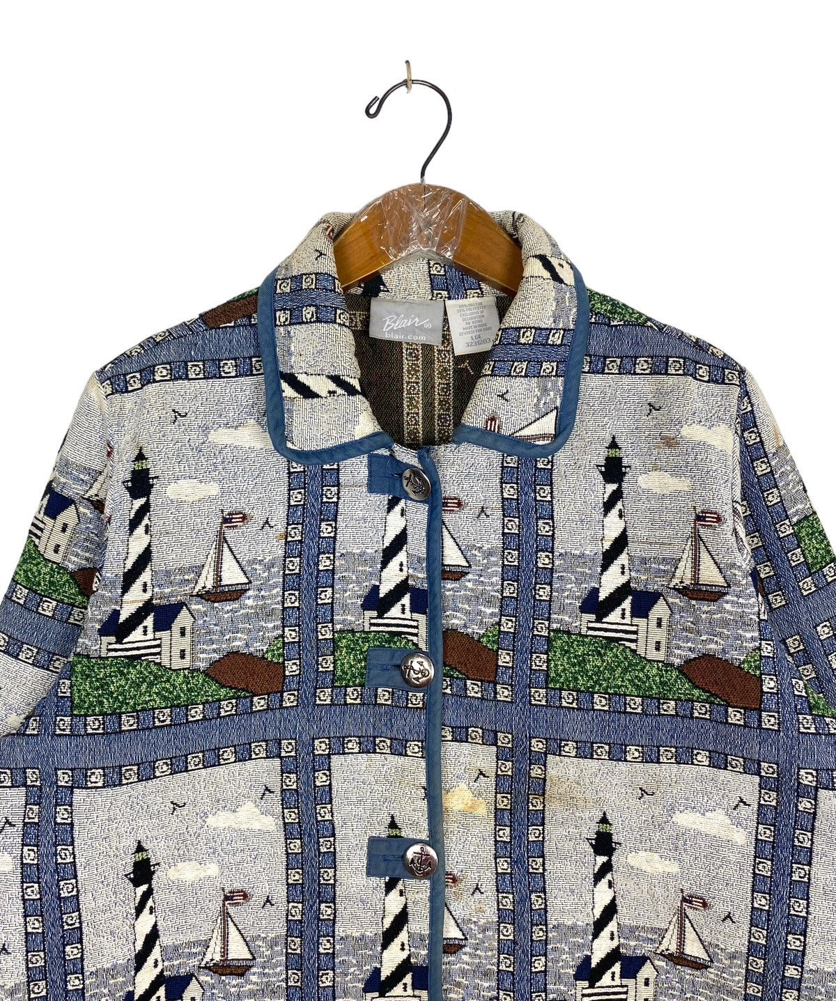 Vintage Vtg Blair Nautical Sailboat Lighthouse Tapestry Jacket Lined Size L / US 10 / IT 46 - 4 Thumbnail