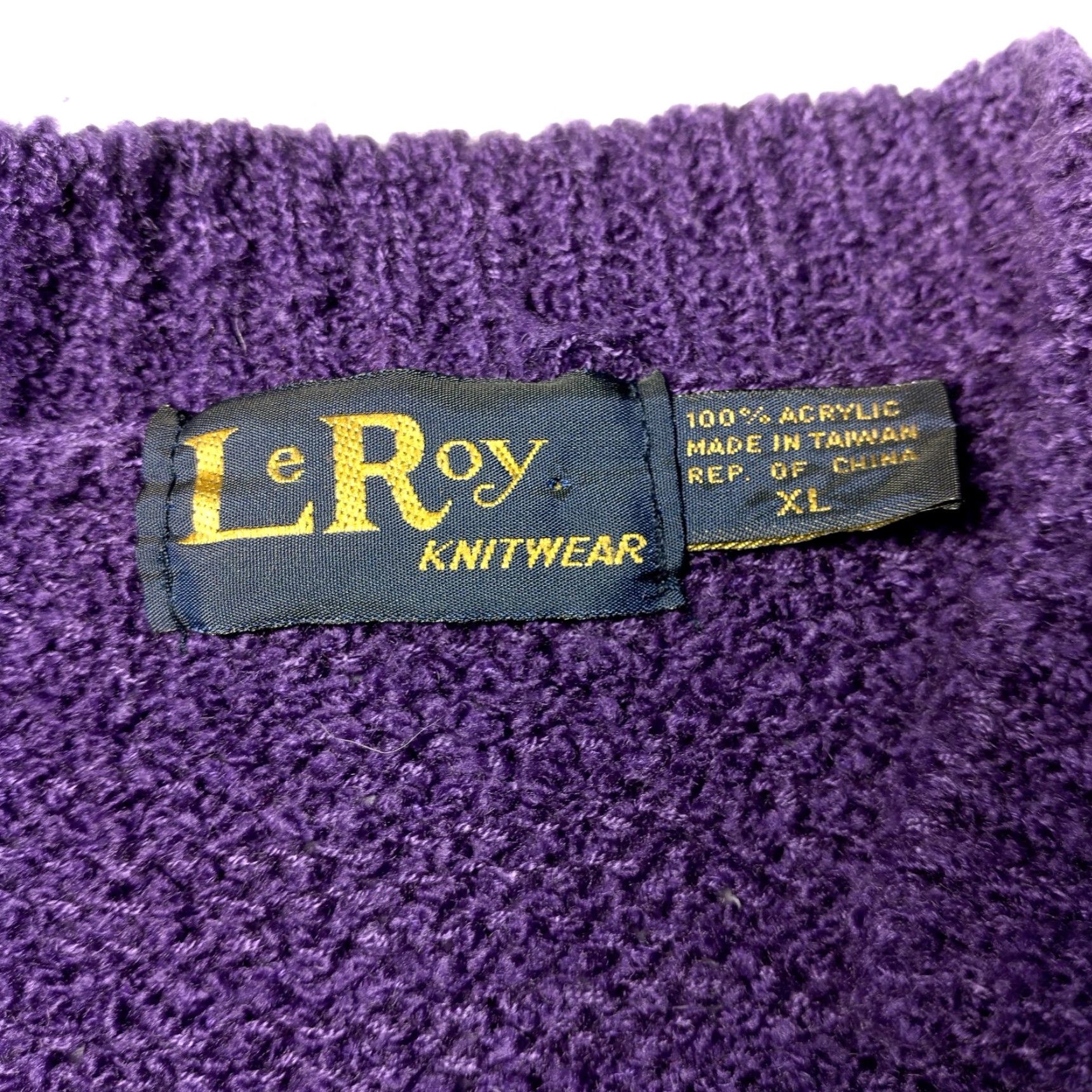 Vintage VINTAGE LeRoy Knitwear Cardigan Sweater Women XL Purple Chunky-Knit Grannycore Size XL / US 12-14 / IT 48-50 - 6 Thumbnail