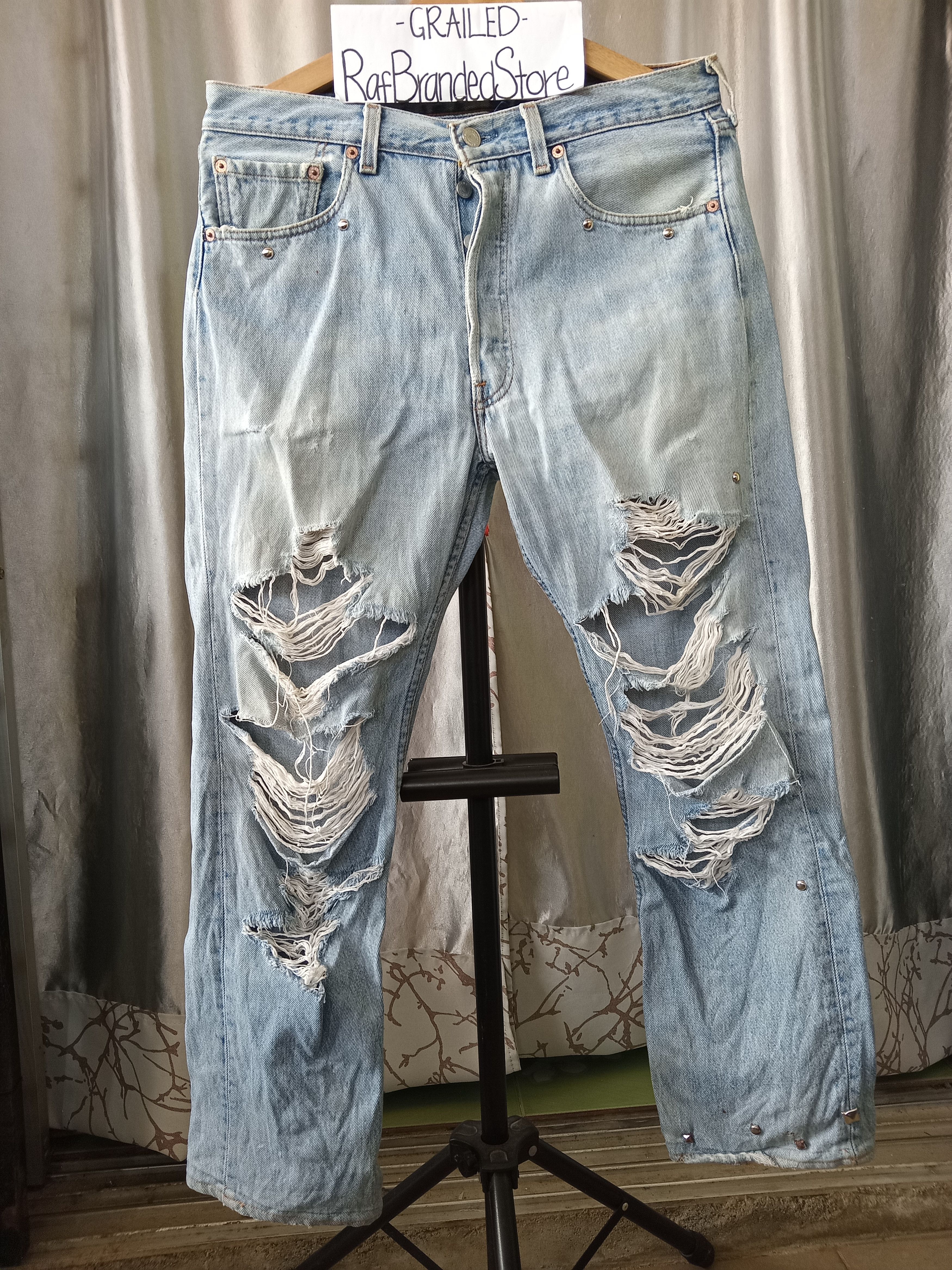 Levi's × Levi's Made & Crafted × Vintage 💥Very Rare💥Vintage LEVI'S 501 Distressed Studded Jeans Size US 32 / EU 48 - 1 Thumbnail