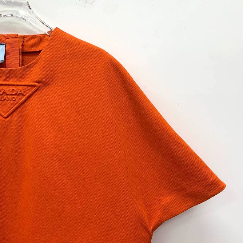 Prada Prada Size36 Orange triangle embossed cotton round-neck sho Size US XXS / EU 40 - 3 Thumbnail