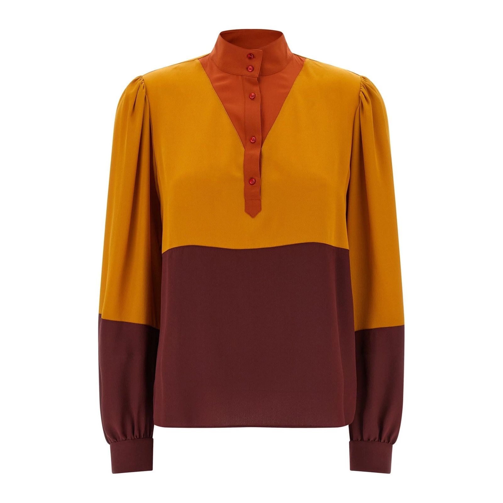 SAINT LAURENT Color Block Brown Silk Blouse New & Authentic