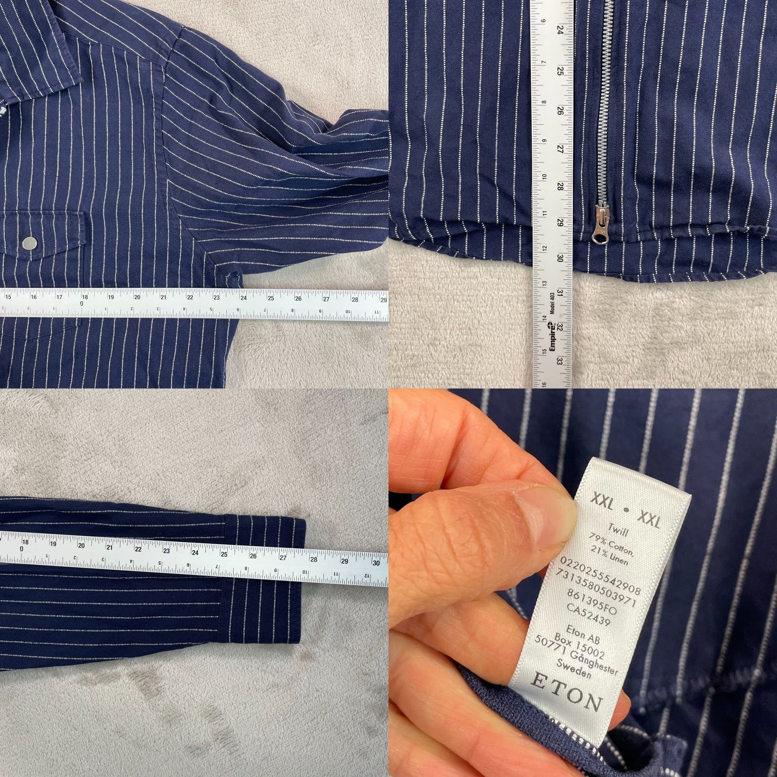 Eton VINTAGE ETON Overshirt Shirt Jacket Zip Up Men 2XL Blue Pinstripe Linen Blend Designer Size US XXL / EU 58 / 5 - 8 Thumbnail