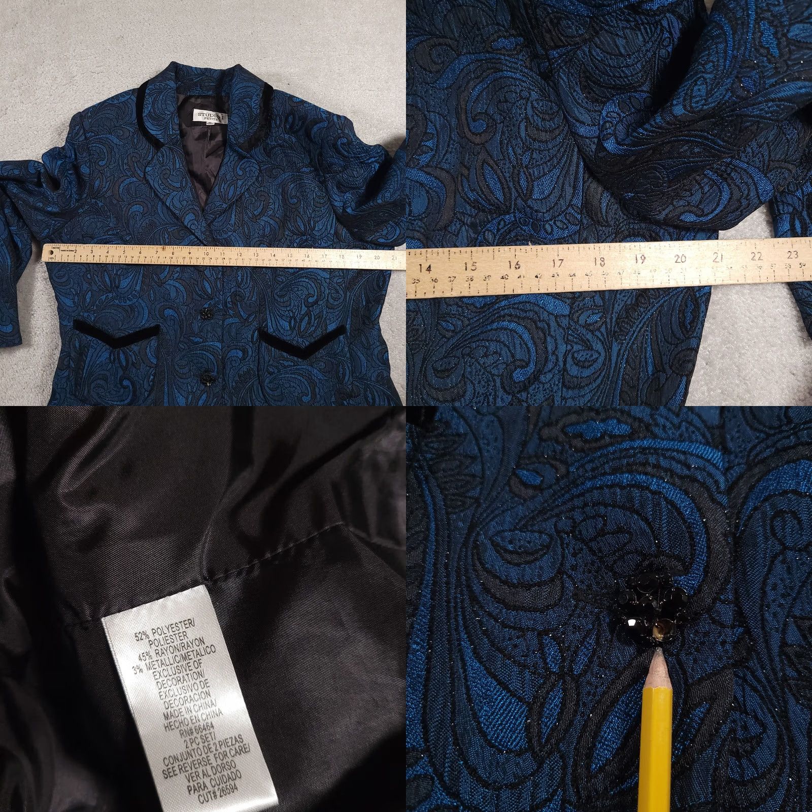 Vintage VINTAGE Studio I Blazer Womens 16P Paisley Brocade Button Up Velvet Trim Jacket Size XXL / US 16-18 / IT 52-54 - 9 Thumbnail